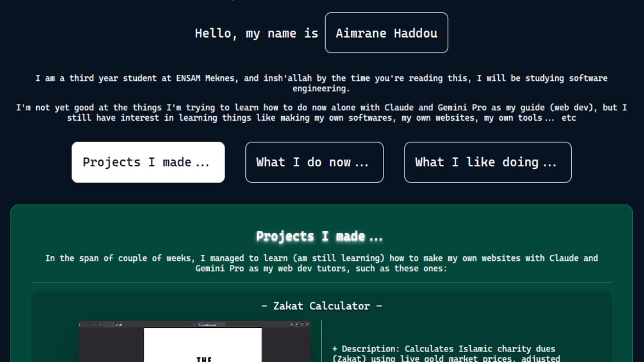 Screenshot of my personal website's homepage